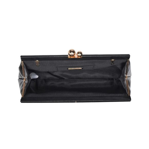 Urban Expression Elegant Women's Black Leather Kiss-lock Clasp Joplin Clutch Bag - Picture 6 of 6